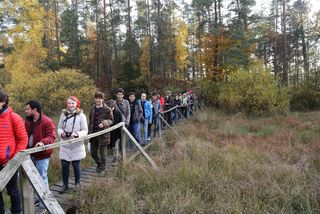 Nachwuchs-Wissenschaftler auf dem Moorsteg.